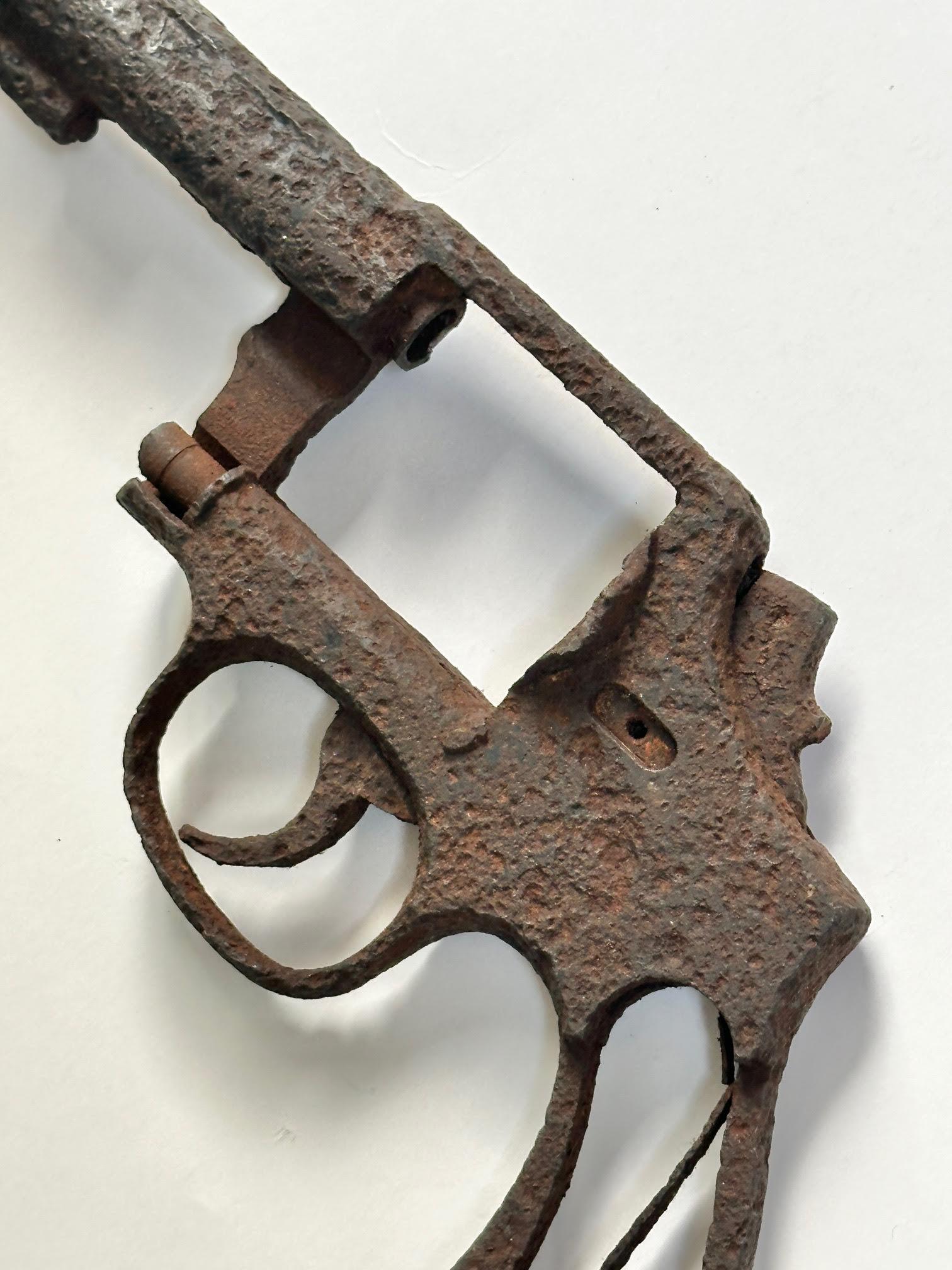 Cast Antique Custom Mounted Old Police Model Colt 38 Pistol Frame (inoperable) For Sale