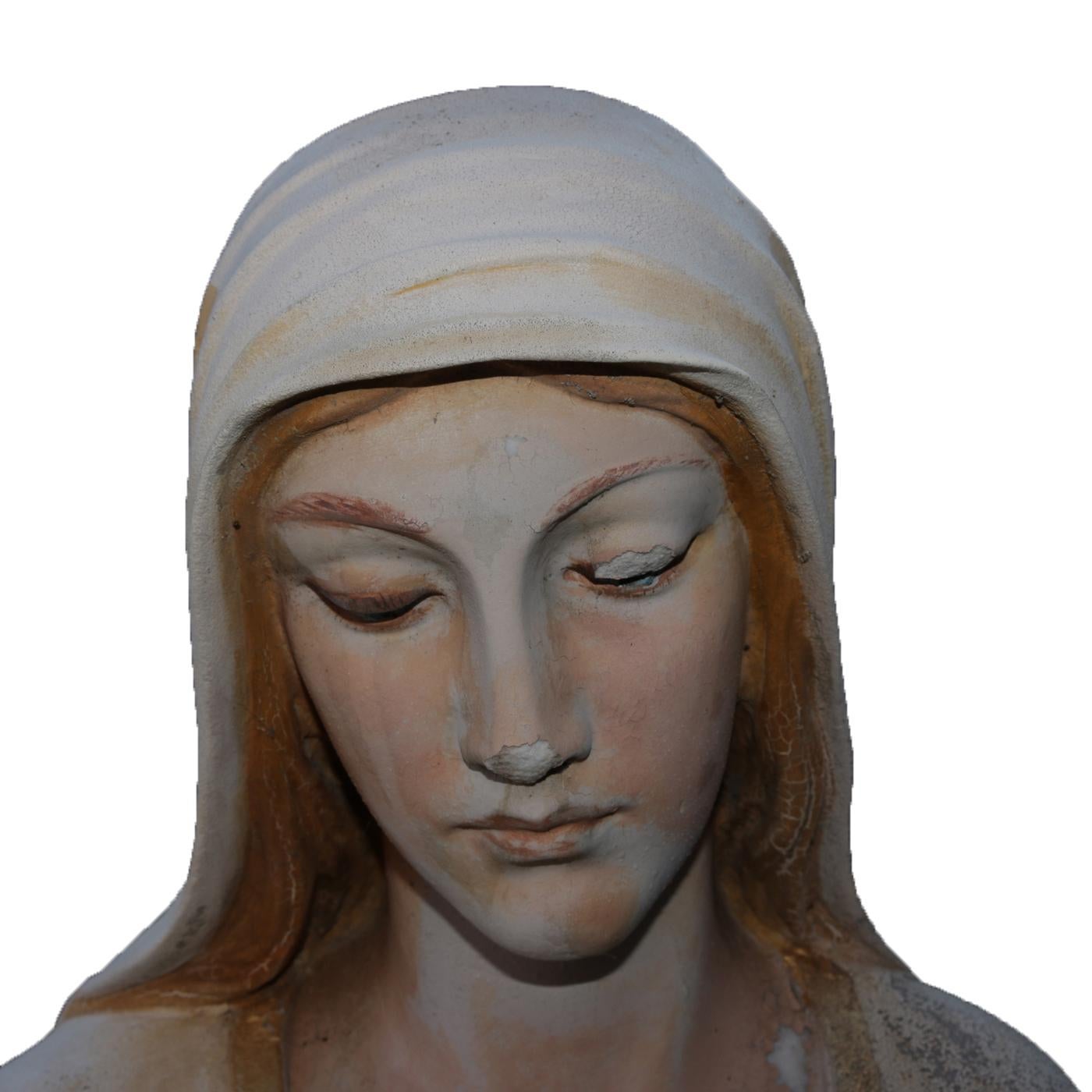 Antique Custom Painted Carved Marble Italian Statue of Mother Mary, circa 1920 1