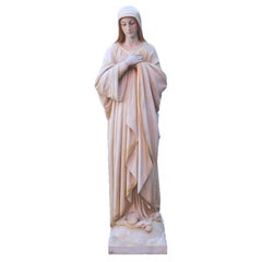Antique Custom Painted Carved Marble Italian Statue of Mother Mary, circa 1920