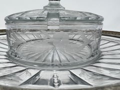 Antique Cut Crystal and Silver Edged Caviar Dish with Cover, Circa 1910-1920.
