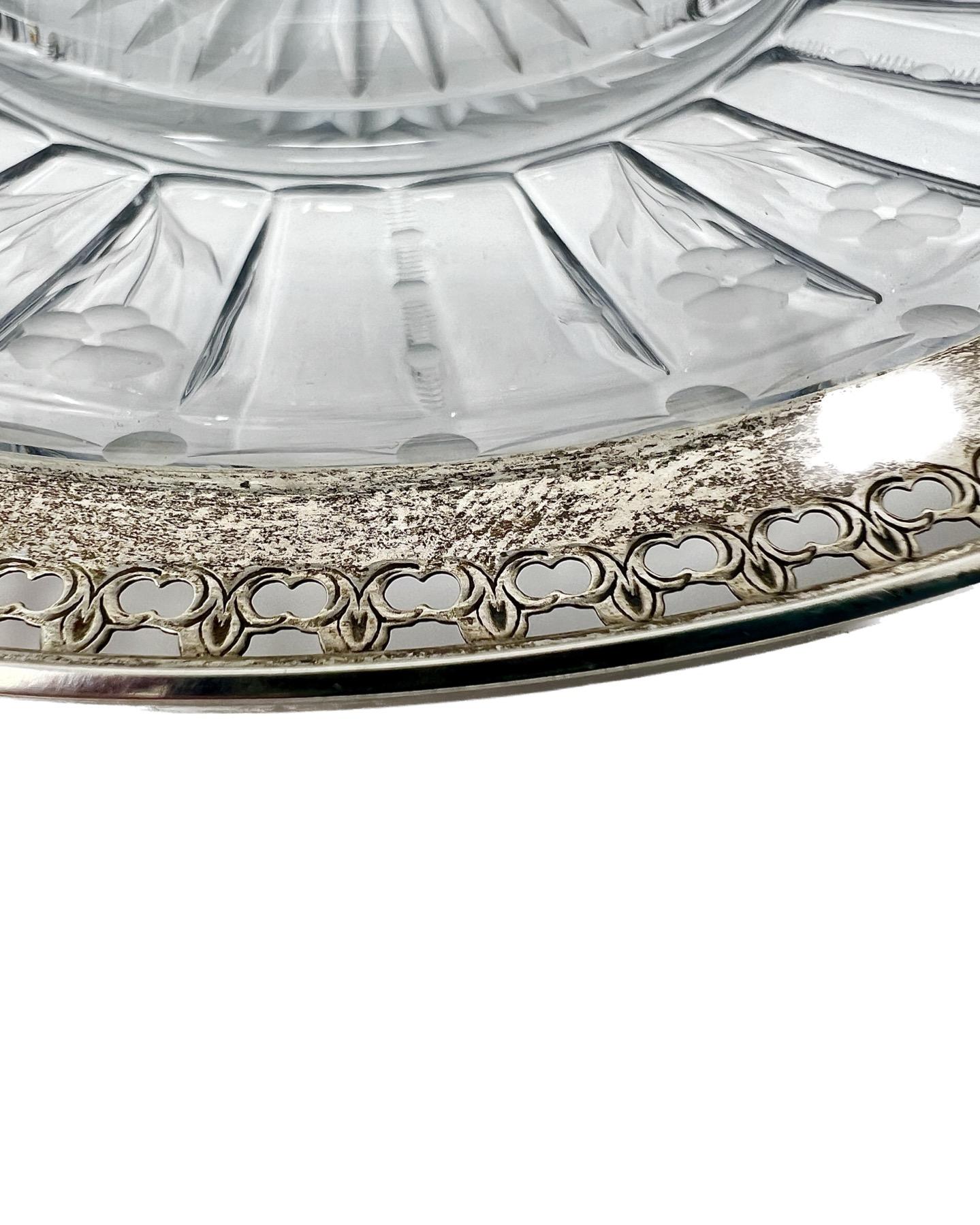 Antique Cut Crystal and Silver Edged Caviar Dish with Cover, Circa 1910-1920. For Sale 2