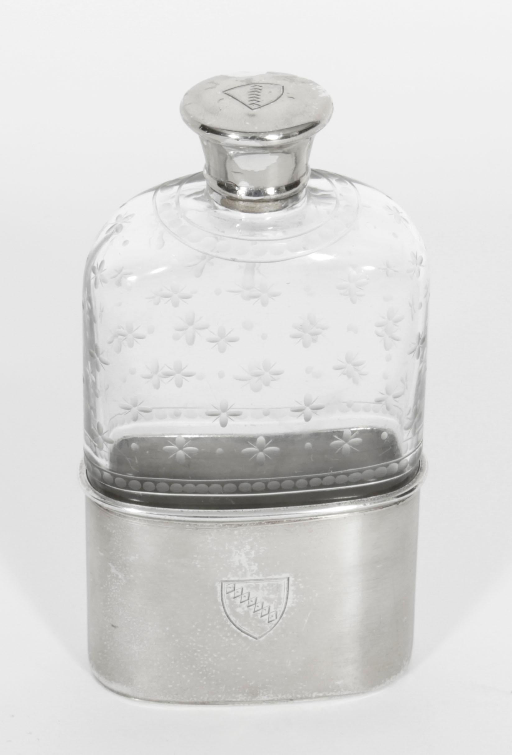 Antique Cut Crystal and Sterling Silver Hip Flask 1867 19th C For Sale 6