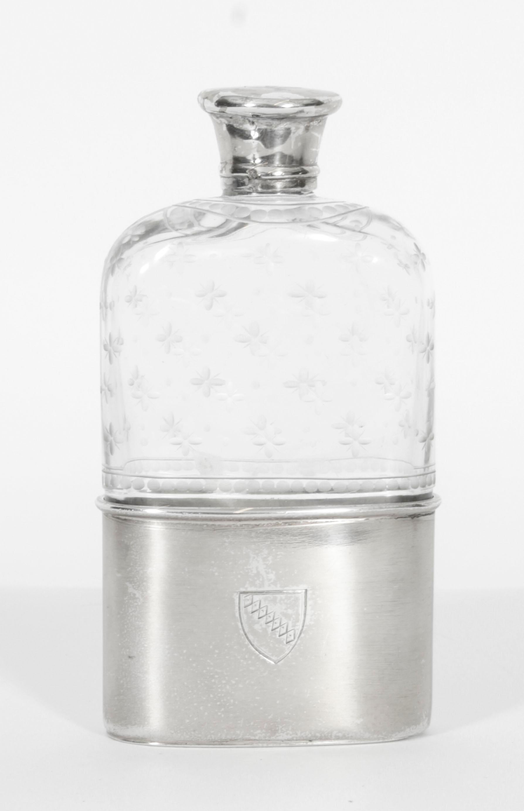 Antique Cut Crystal and Sterling Silver Hip Flask 1867 19th C For Sale 9
