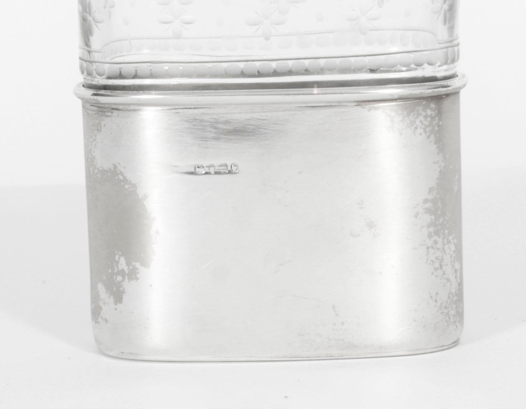 Antique Cut Crystal and Sterling Silver Hip Flask 1867 19th C 2