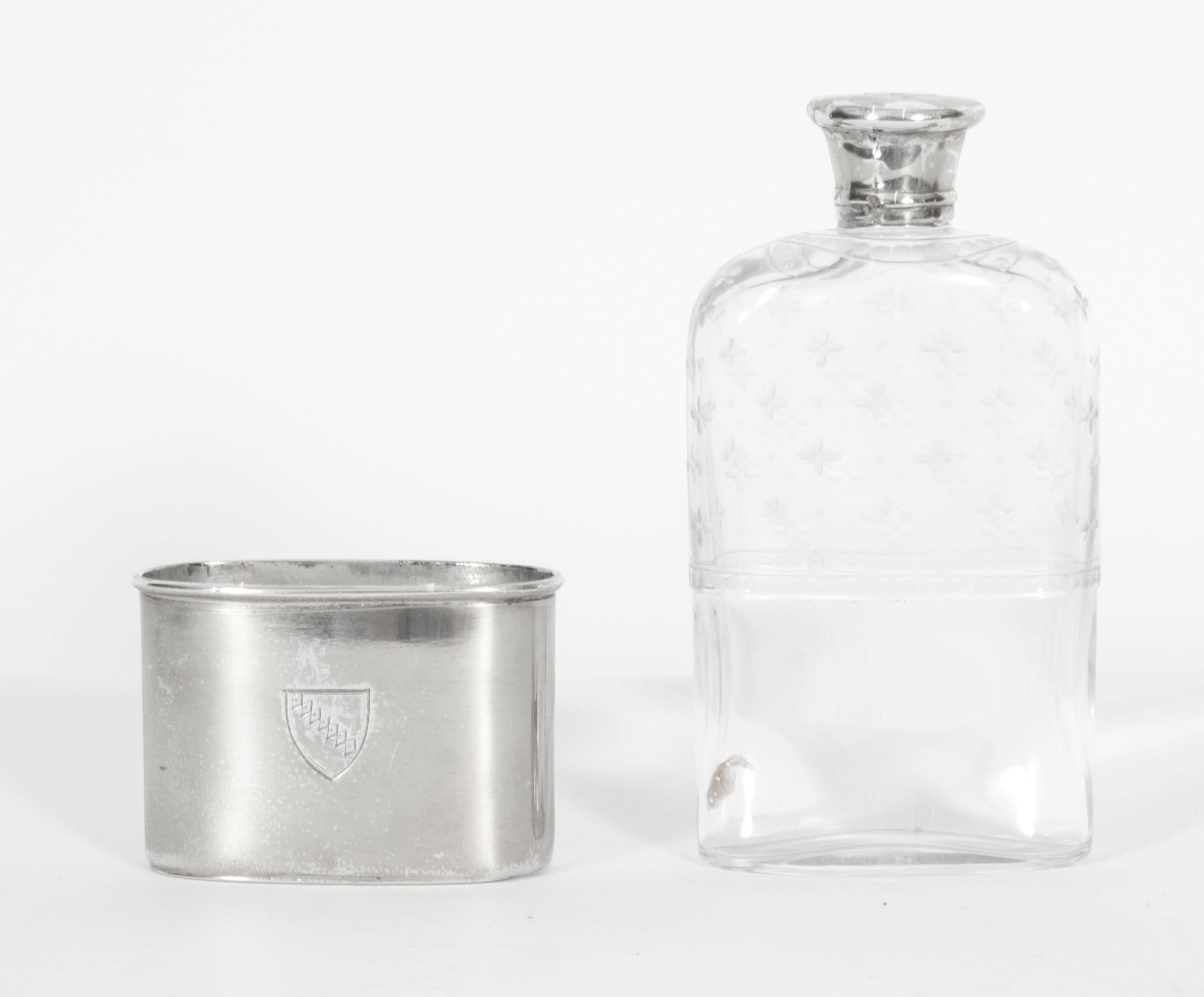 Antique Cut Crystal and Sterling Silver Hip Flask 1867 19th C For Sale 3
