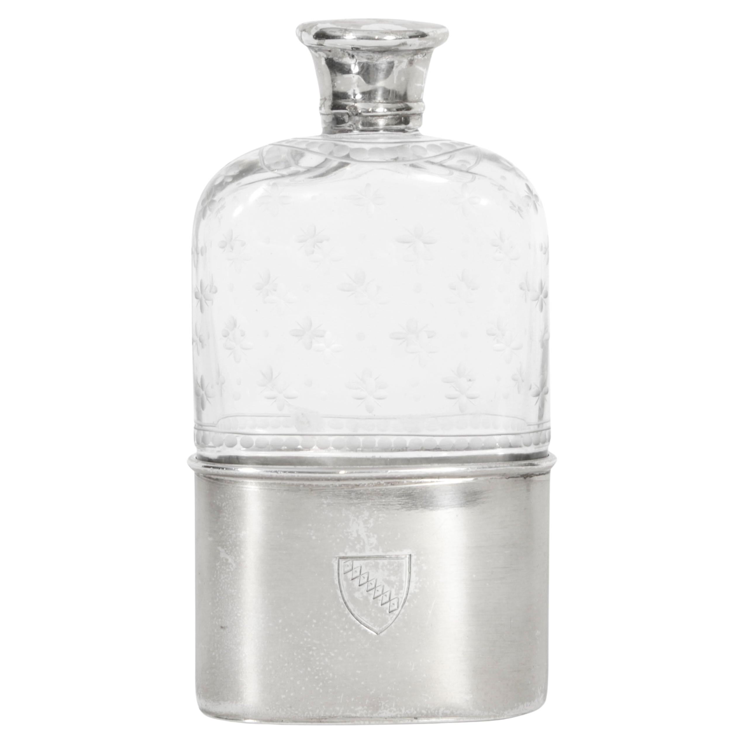 Hip-Flask aus geschliffenem Kristall und Sterlingsilber, 1867, 19. Jahrhundert