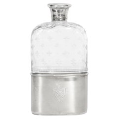 Antique Cut Crystal and Sterling Silver Hip Flask 1867 19th C