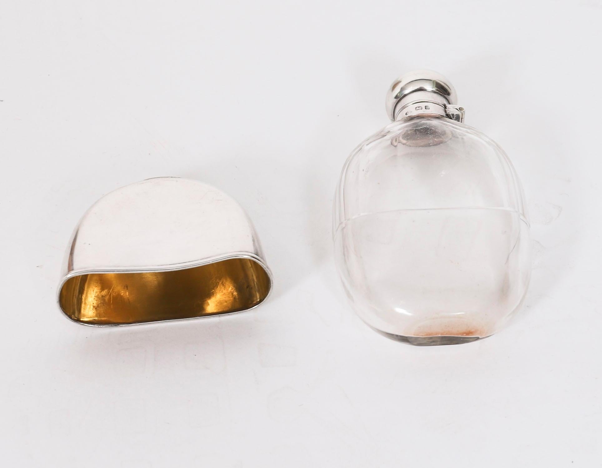 Antique Cut Crystal and Sterling Silver Hip Flask Dated 1900 Asprey For Sale 6