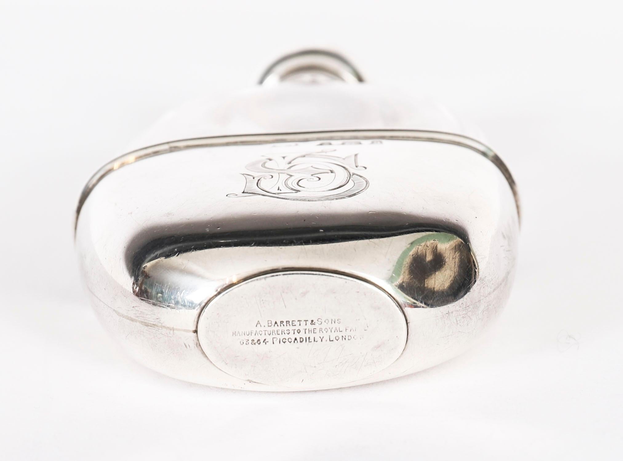 Antique Cut Crystal and Sterling Silver Hip Flask Dated 1900 Asprey For Sale 4