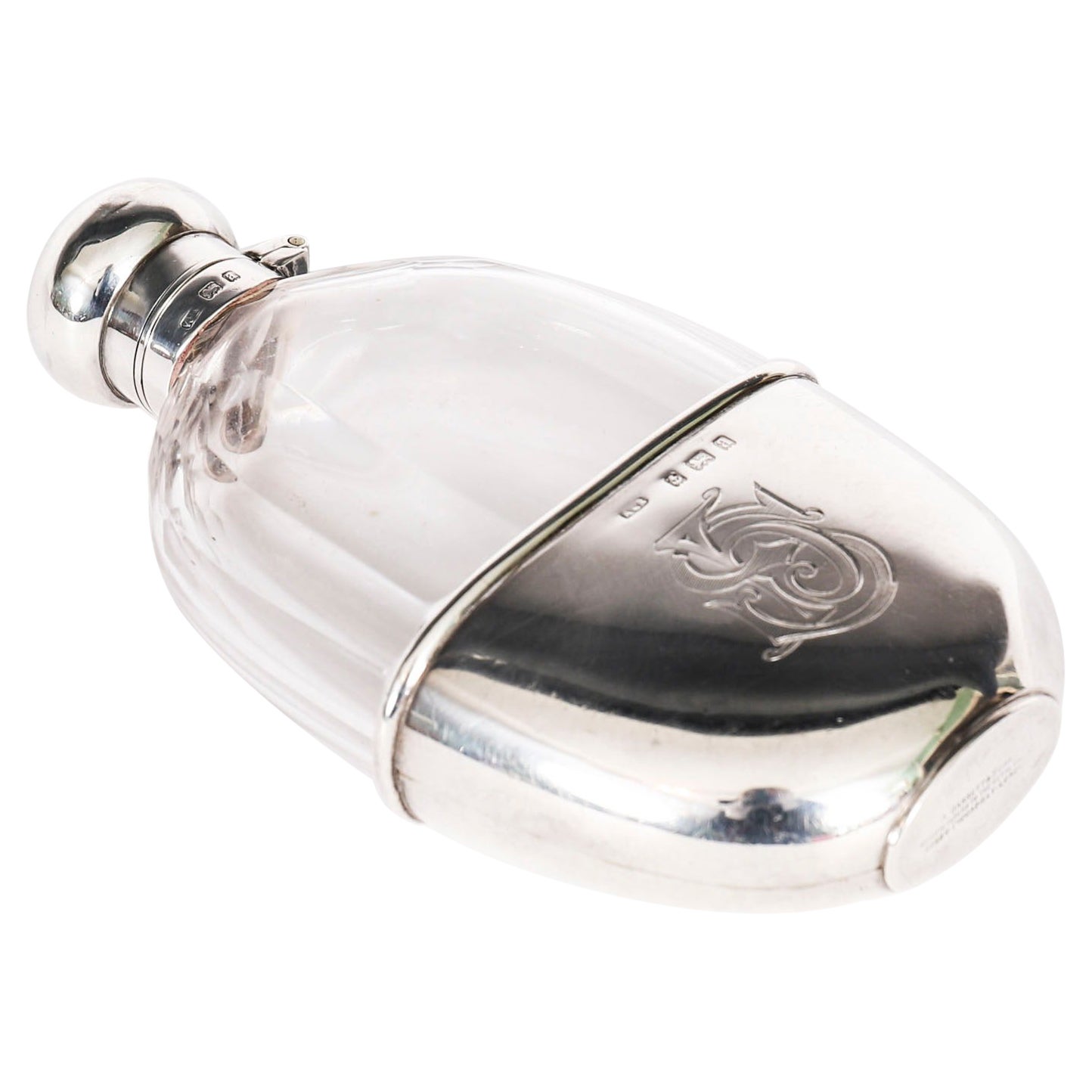 Antique Cut Crystal and Sterling Silver Hip Flask Dated 1900 Asprey