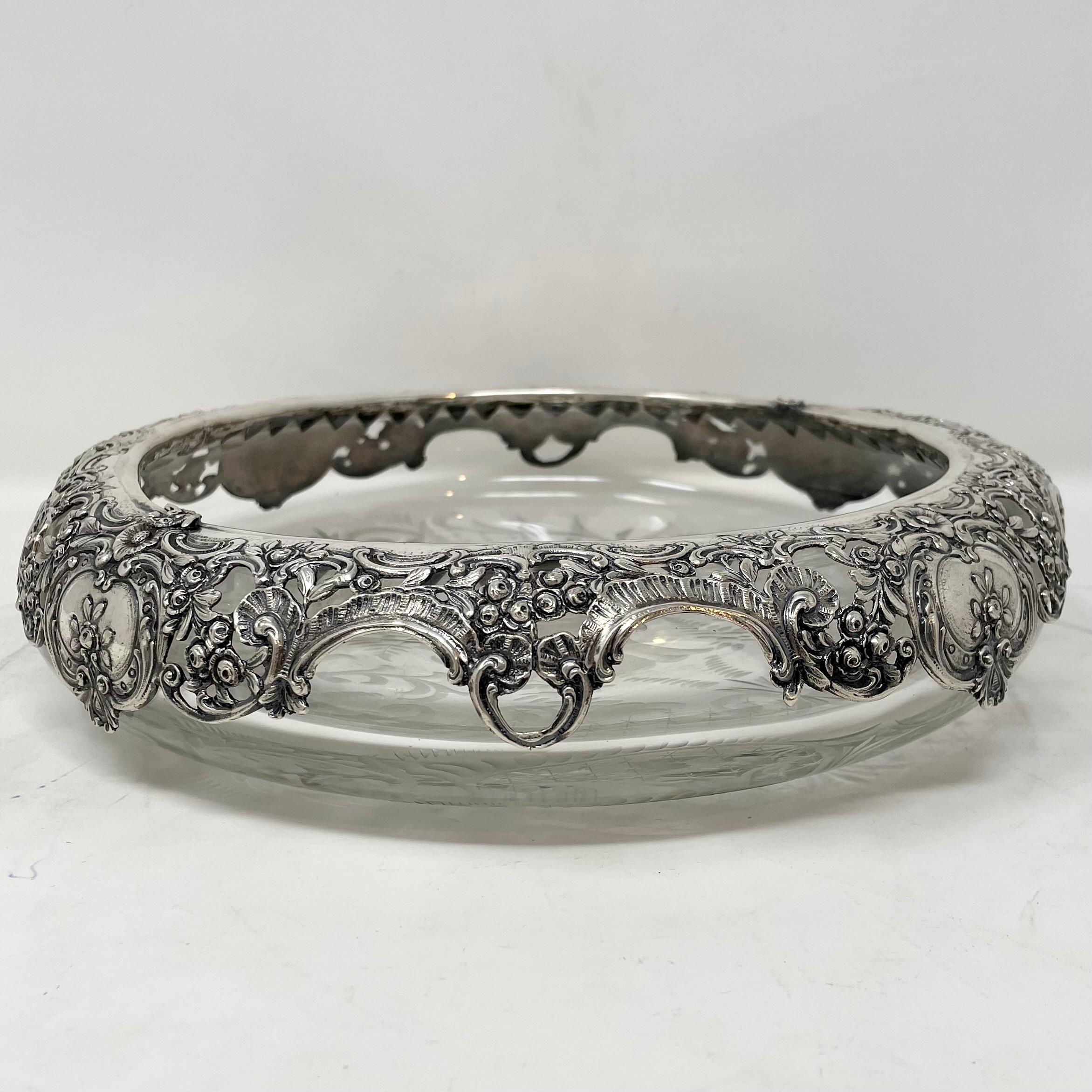 Antique cut crystal bowl with continental sterling silver mount, circa 1880-1890.