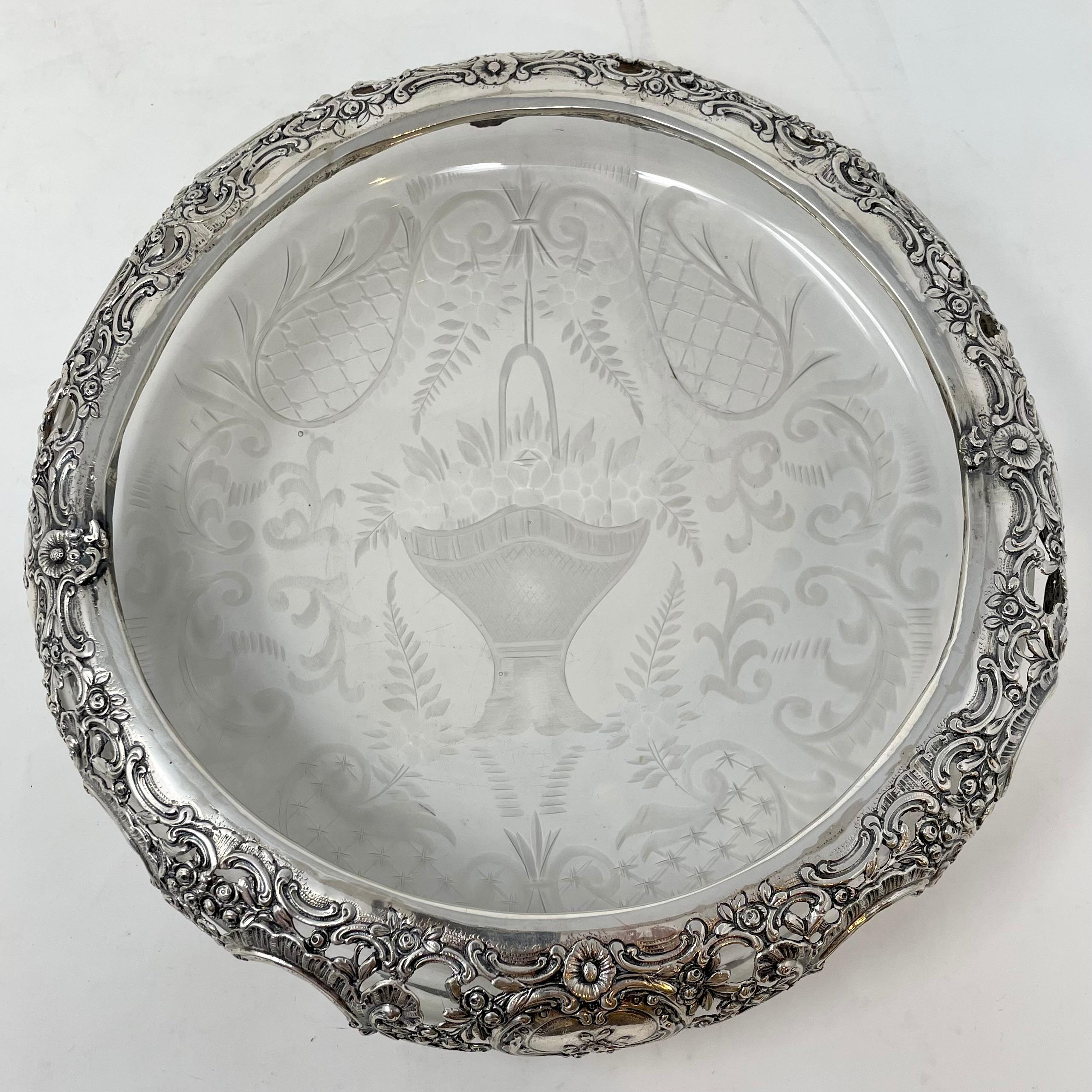 Antique Cut Crystal Bowl with Continental Sterling Silver Mount Circa 1880-1890 In Good Condition For Sale In New Orleans, LA