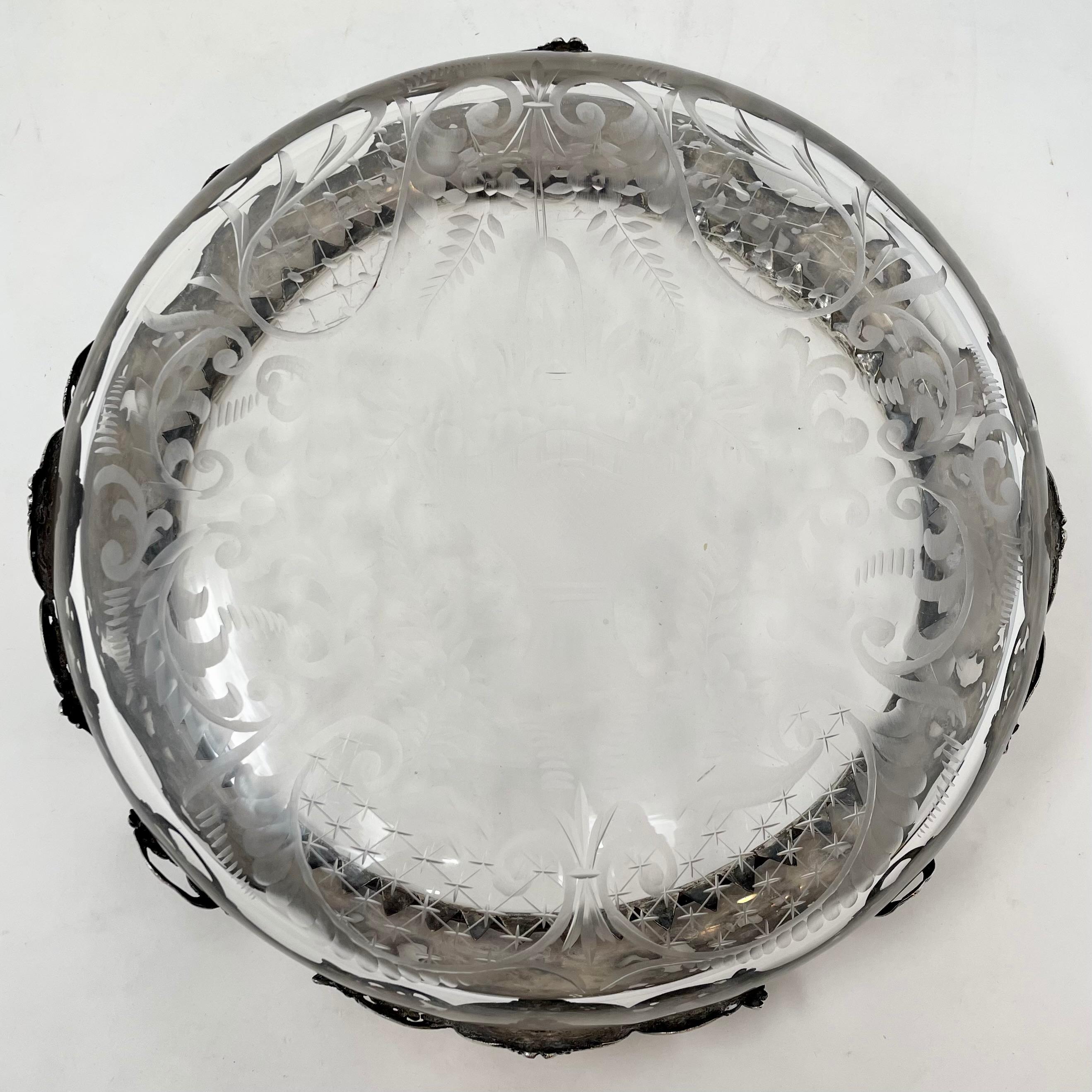 19th Century Antique Cut Crystal Bowl with Continental Sterling Silver Mount Circa 1880-1890 For Sale
