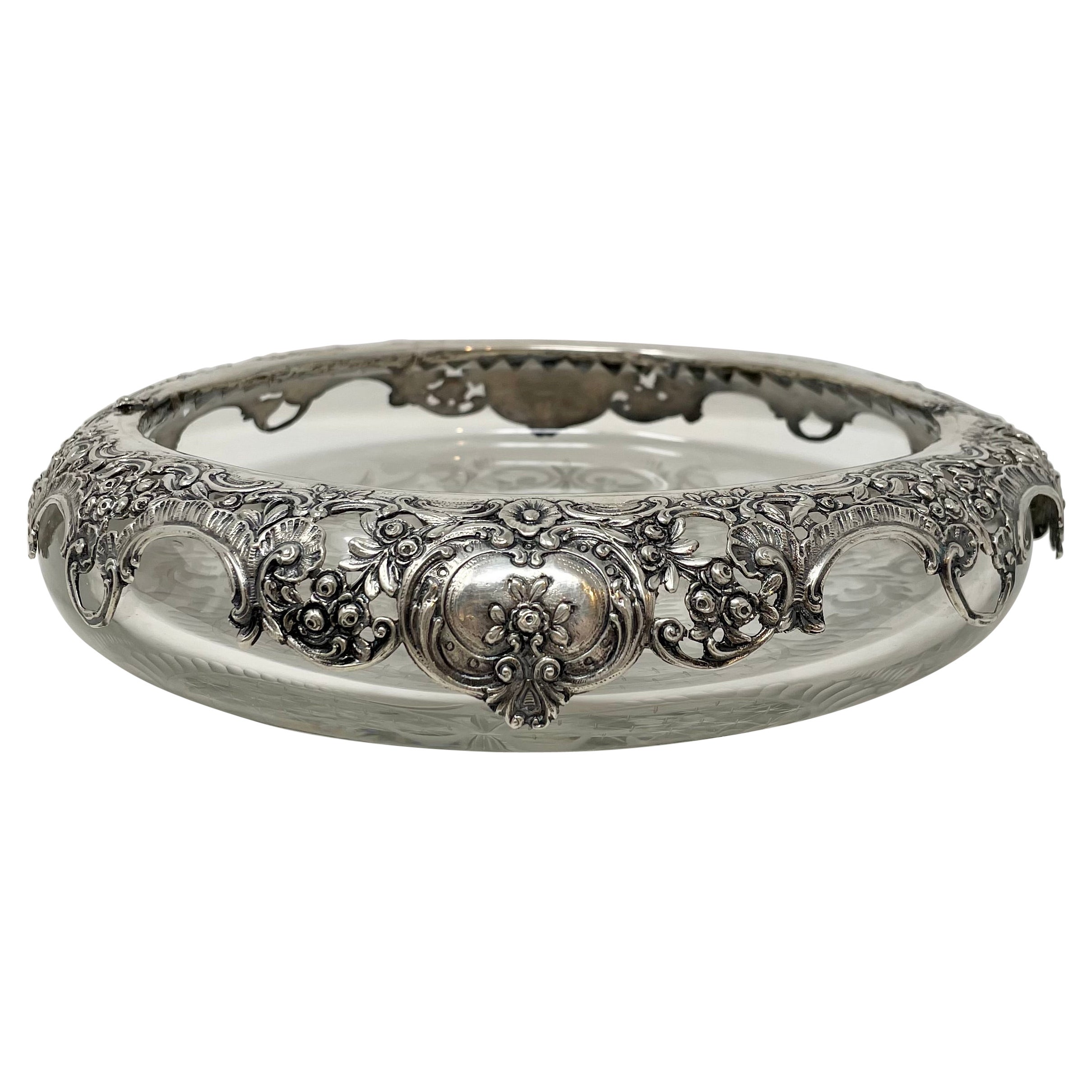 Antique Cut Crystal Bowl with Continental Sterling Silver Mount Circa 1880-1890