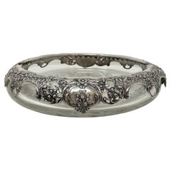 Bol ancien en cristal taillé avec monture continentale en argent sterling vers 1880-1890
