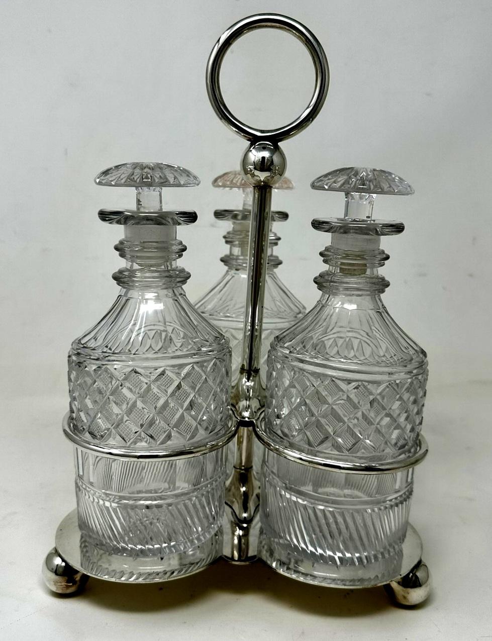 Polished Antique Cut Crystal English Decanter Tantalus Silver Plated John Round Sheffield For Sale