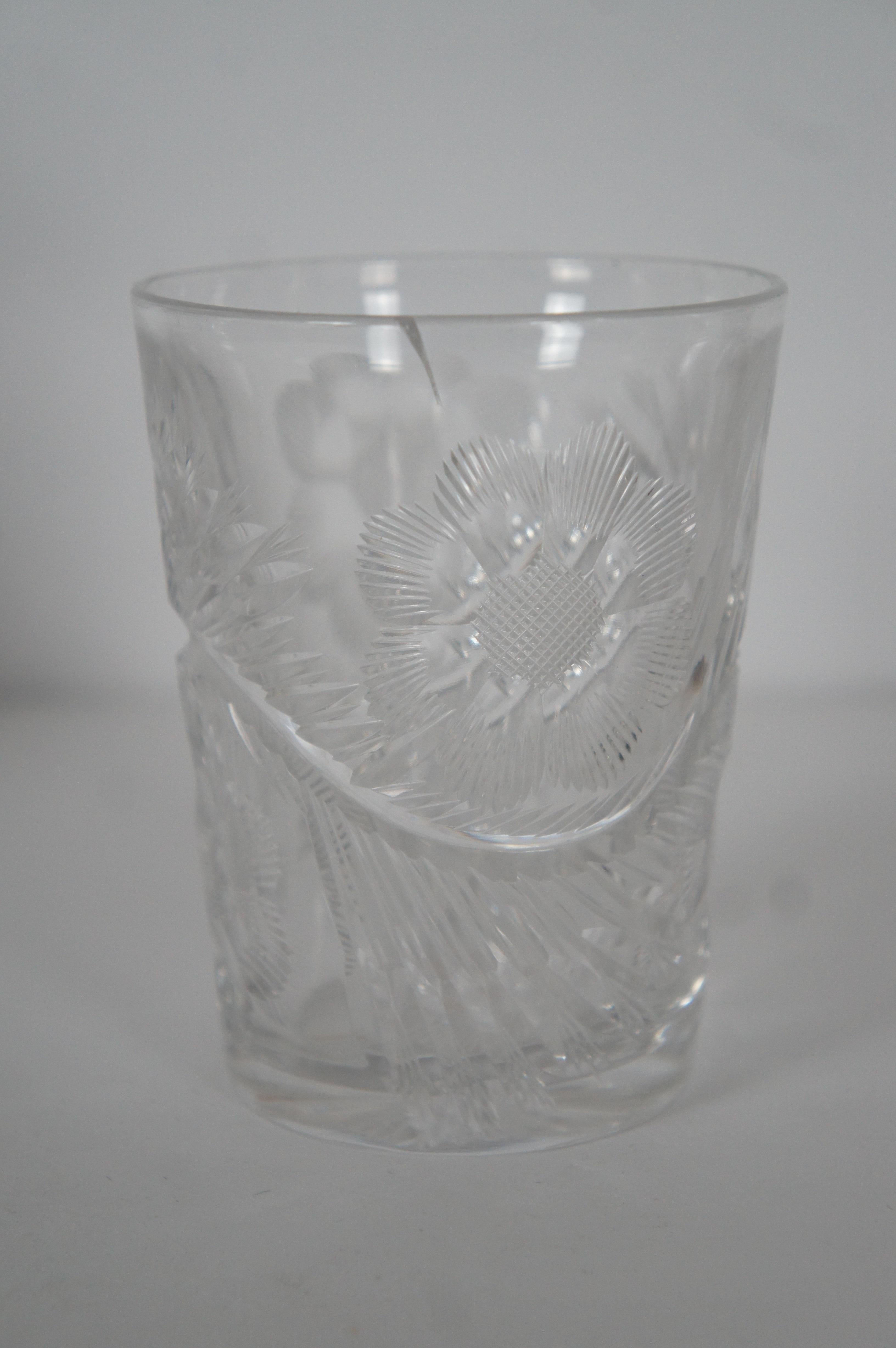 Antique Cut Crystal Floral Daisy Bar Drink Serving Pitcher & 6 Glasses  For Sale 4