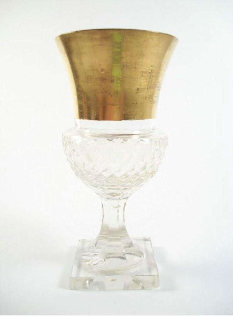 Antique diamond point wheel cut lead crystal sherry goblet with wide gilt rim - thistle shaped - late 19th century.

Excellent antique condition - minor 'flea bites' that come with age and use - no cracks - no chips - imperfections in the glass