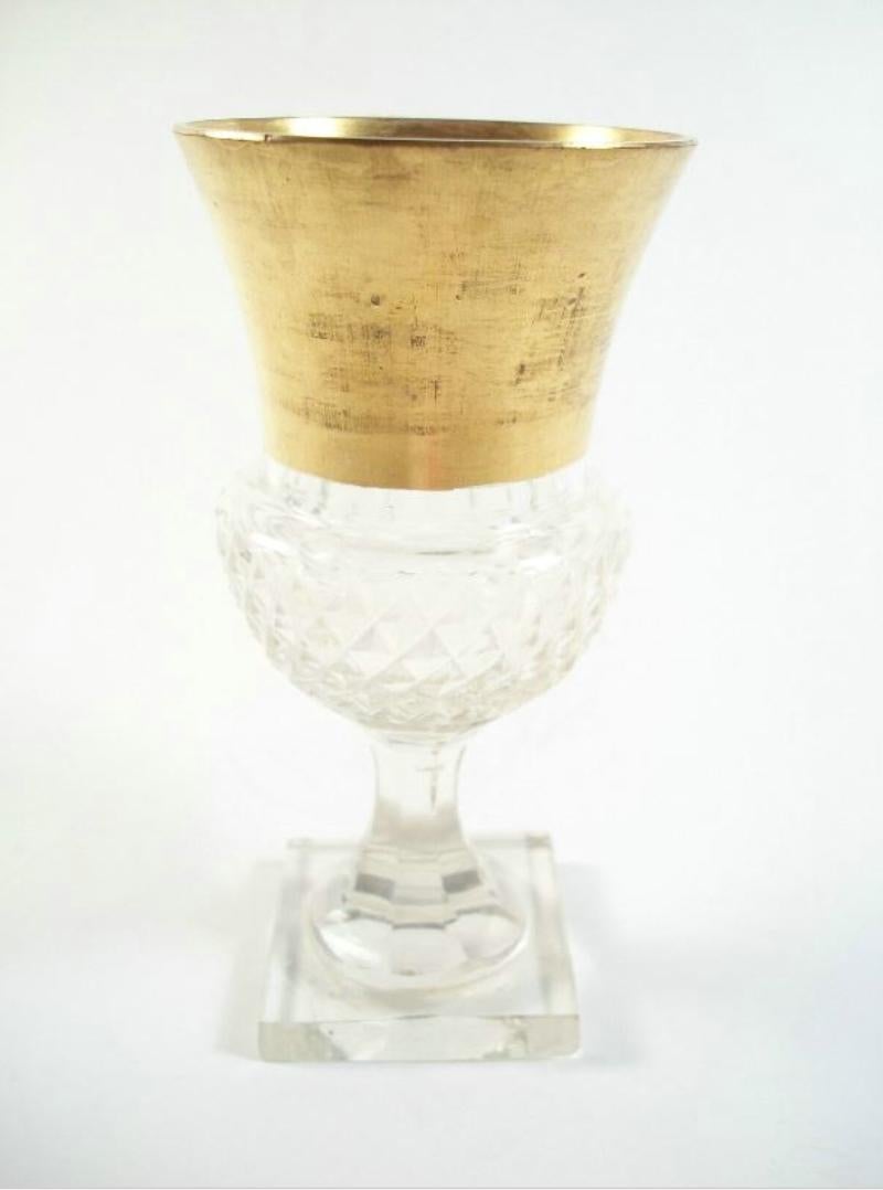 Regency Antique Cut Crystal & Gilt Sherry Goblet, Thistle Shaped, Late 19th Century