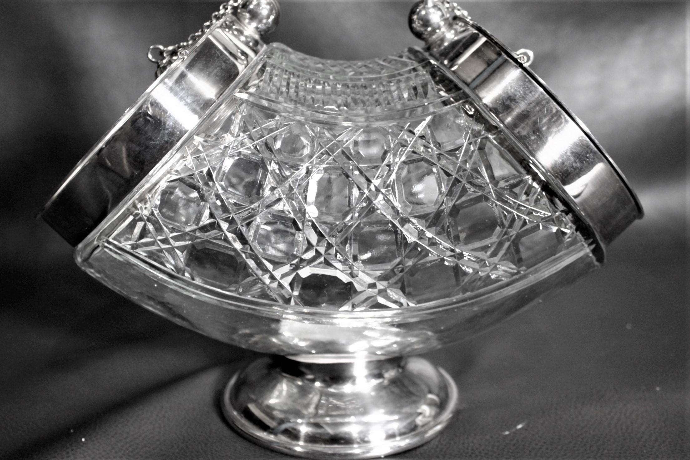 20th Century Antique Cut Crystal and Silver Plated Biscuit Barrel with Two Pull Flip Up Lids