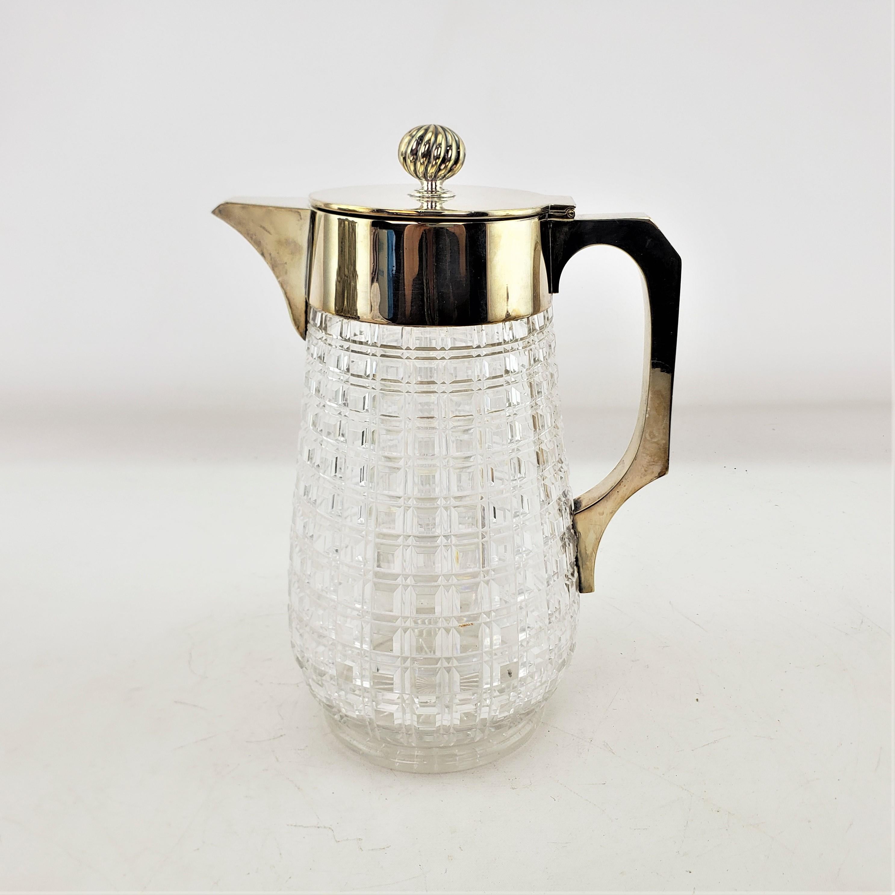 Antique Cut Crystal & Silver Plated Claret Jug or Decanter with Chiller Insert In Good Condition For Sale In Hamilton, Ontario