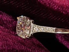 Antique Cut Cushion Diamond Engagement Ring in 18 Karat White Gold, GIA