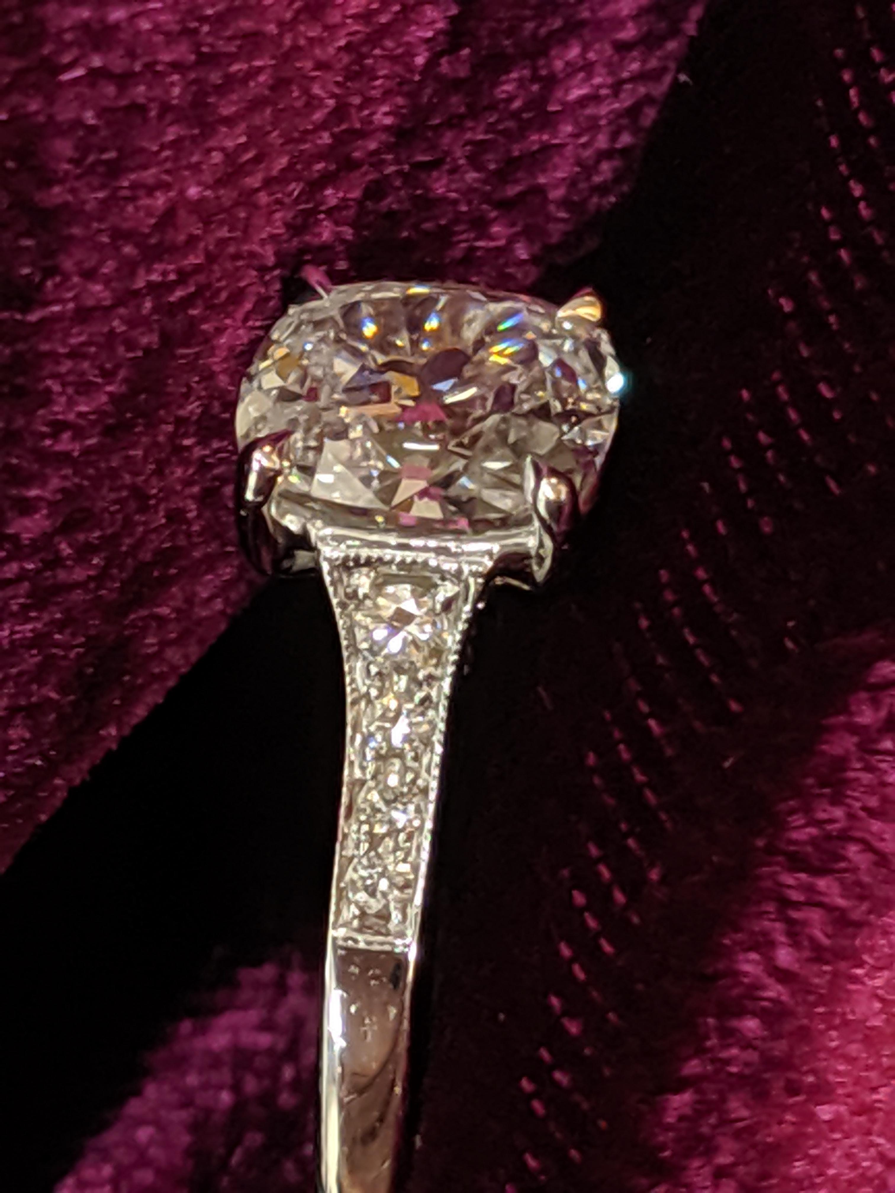 Cushion Cut Antique Cut Cushion Diamond Engagement Ring in 18 Karat White Gold, GIA