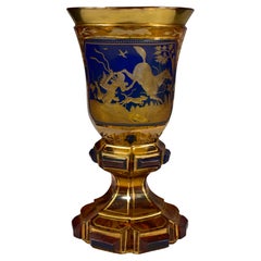 Antique Rarity Cut, Engraved and Painted Goblet Bohemian Glass, 19th Century