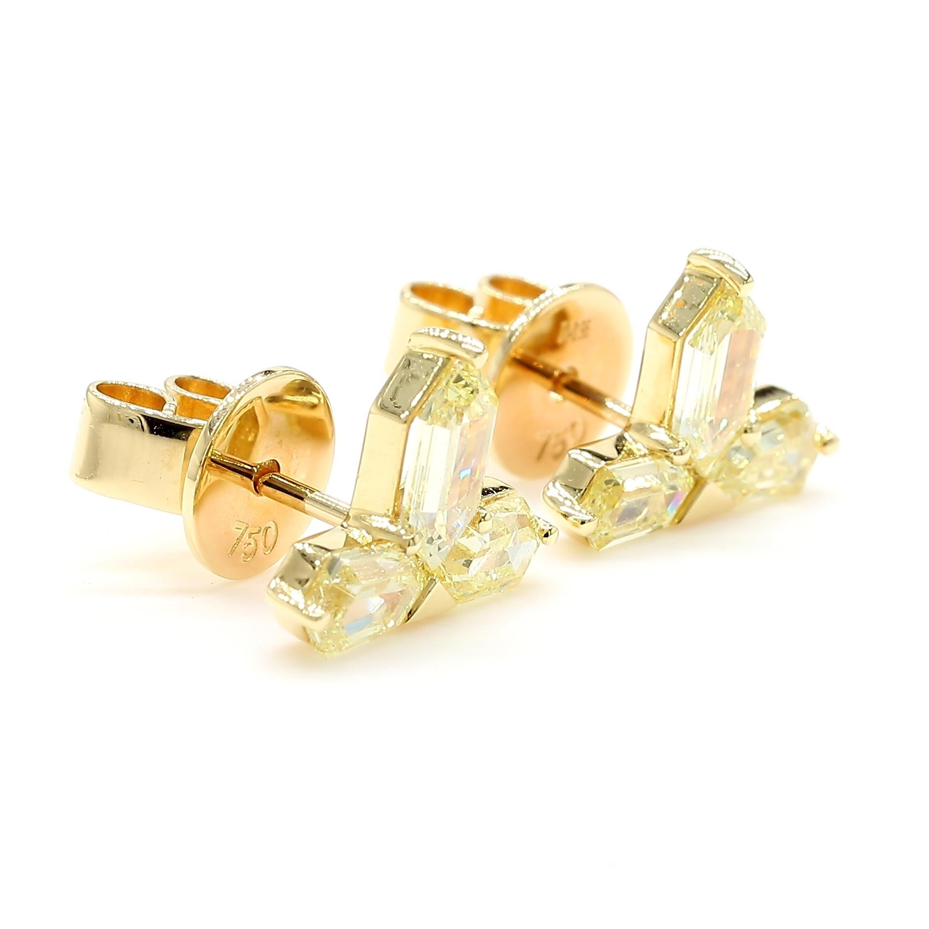 Bullet Cut Antique Cut Fancy Yellow Diamond Earrings Natural 18K Yellow Gold *1 of a Kind*