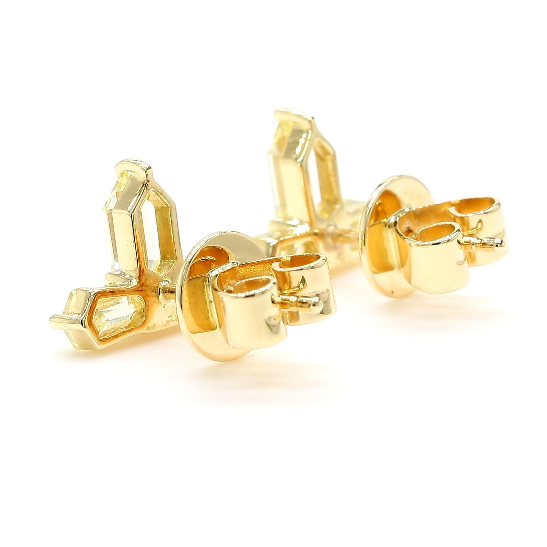 Antique Cut Fancy Yellow Diamond Earrings Natural 18K Yellow Gold *1 of a Kind* 2