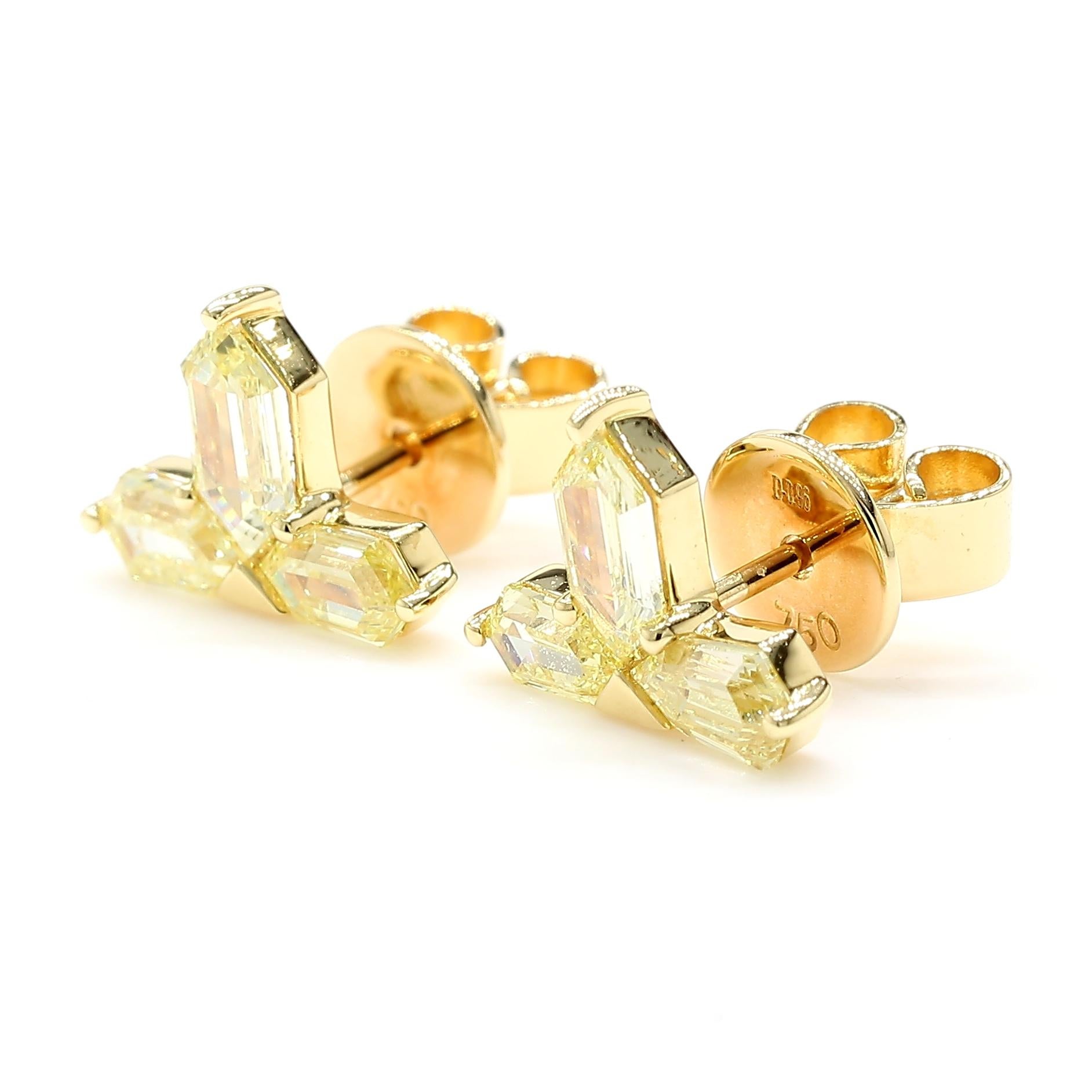 Antique Cut Fancy Yellow Diamond Earrings Natural 18K Yellow Gold *1 of a Kind* 4