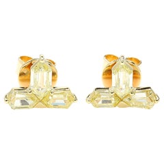 Antique Cut Fancy Yellow Diamond Earrings Natural 18K Yellow Gold *1 of a Kind*