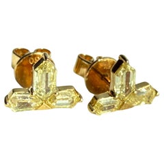 Boucles d'oreilles en diamant jaune fantaisie de taille ancienne en or jaune 18K *1 of a Kind*