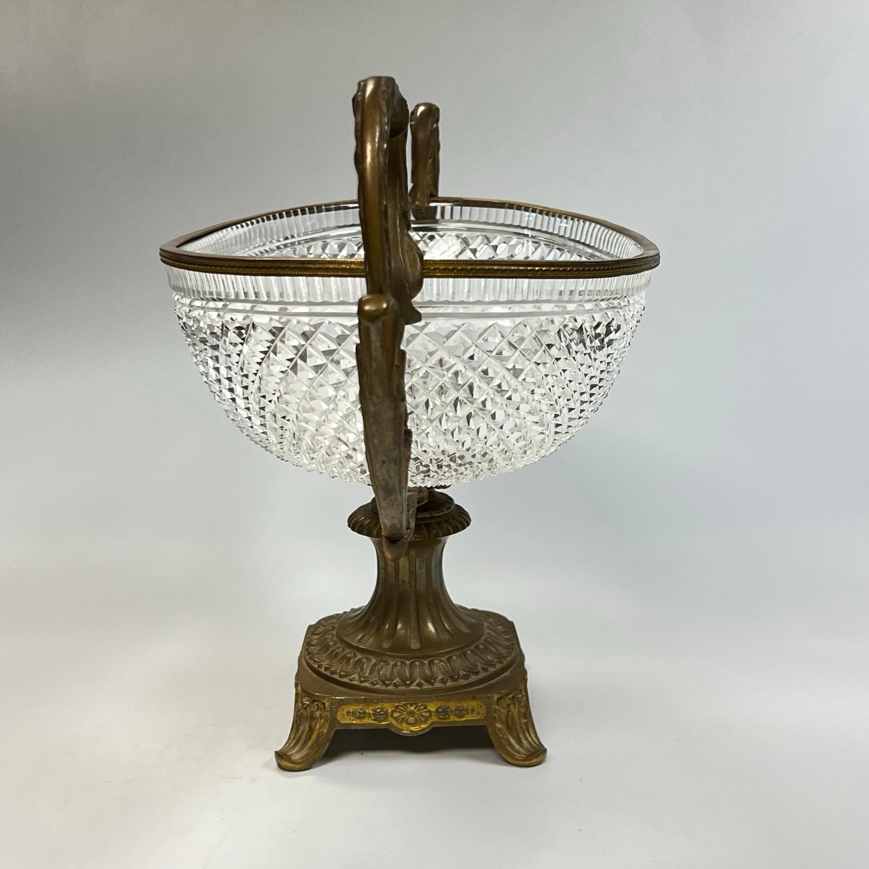 Antique Cut Glass and Bronze Centerpiece Bowl For Sale 7
