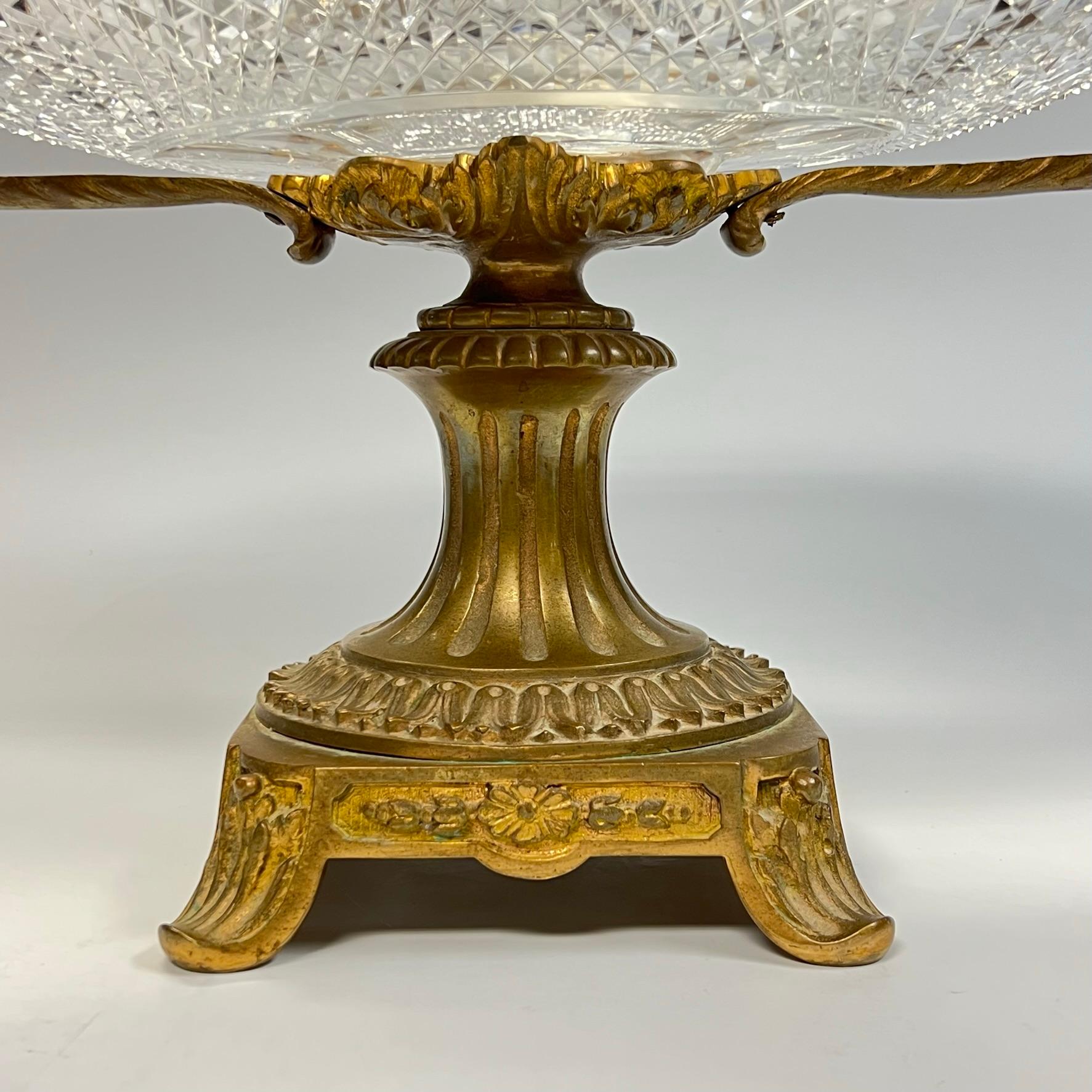 French Antique Cut Glass and Bronze Centerpiece Bowl For Sale