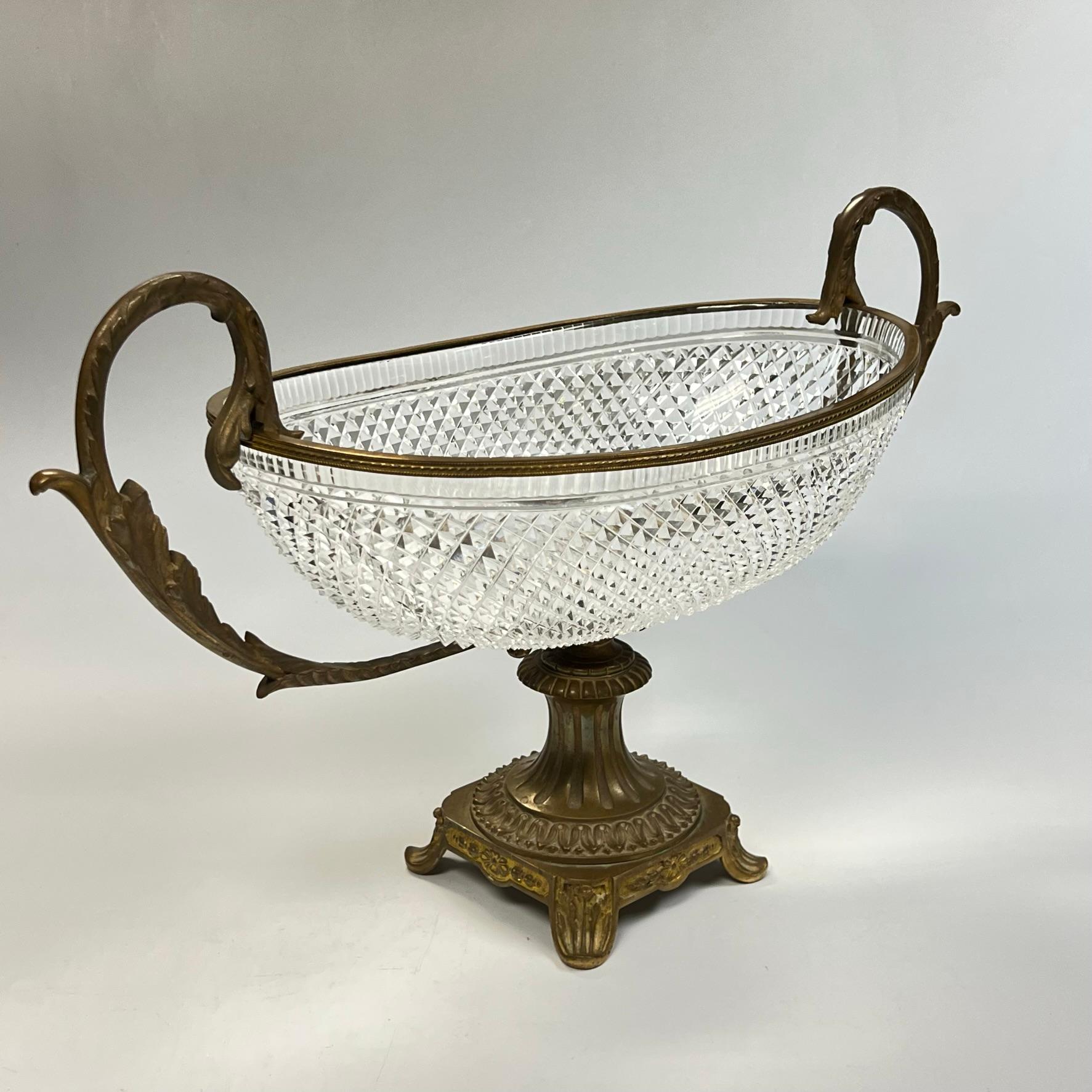 Antique Cut Glass and Bronze Centerpiece Bowl In Good Condition For Sale In New York, NY