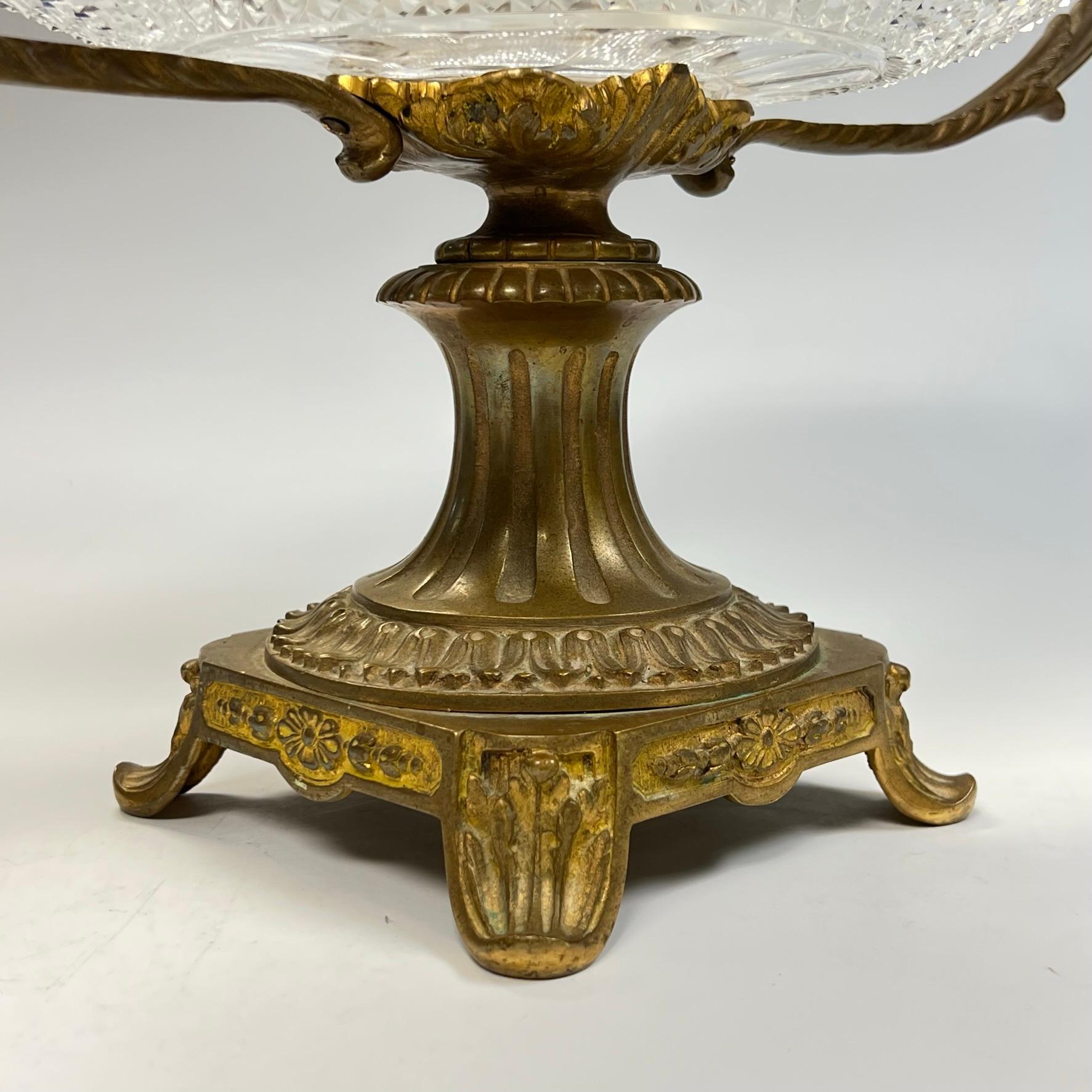 20th Century Antique Cut Glass and Bronze Centerpiece Bowl For Sale