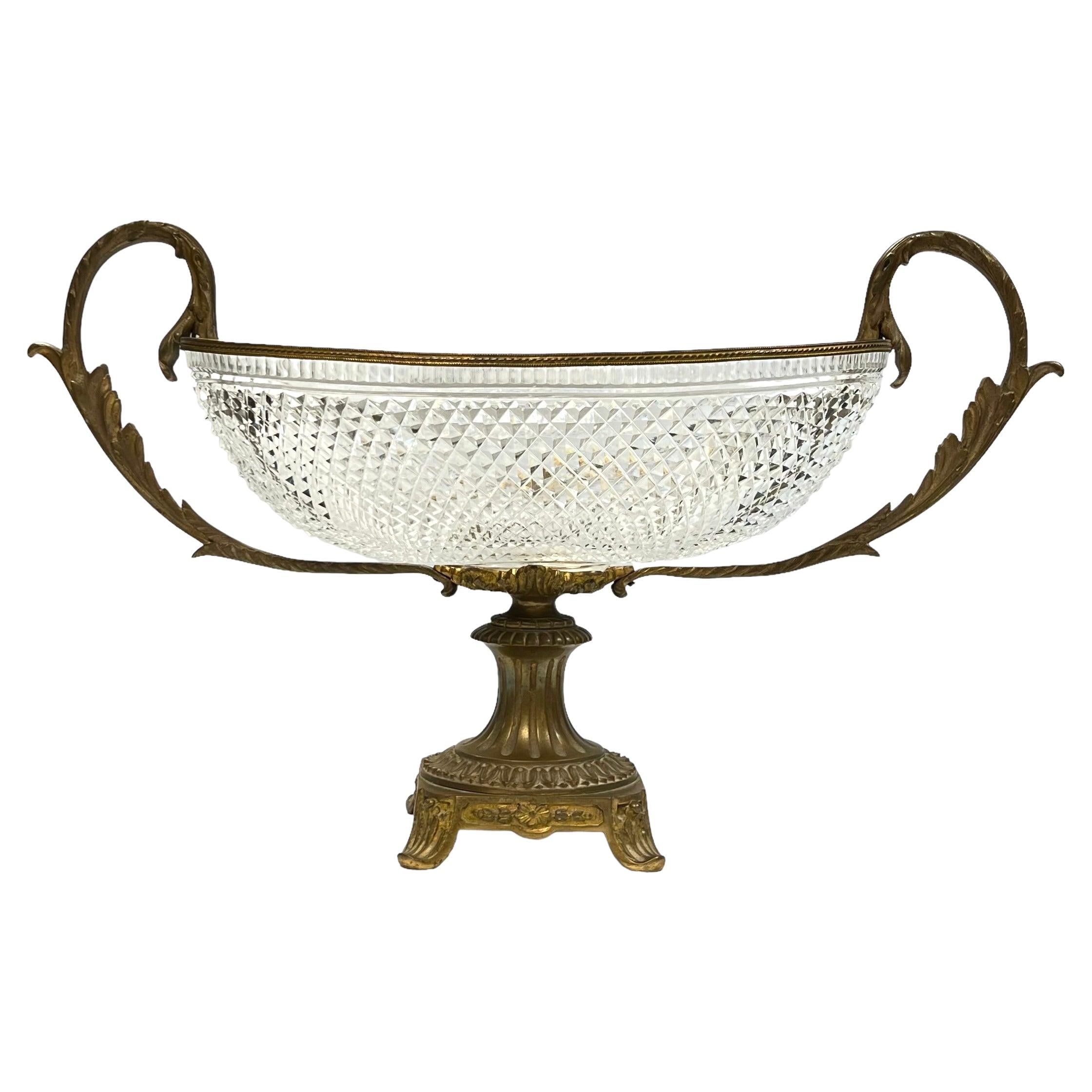 Antique Cut Glass and Bronze Centerpiece Bowl For Sale