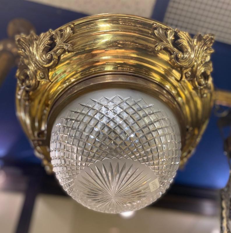 20th Century Antique Cut Glass and Gilt Brass Victorian Style Flush Ceiling Fixture For Sale