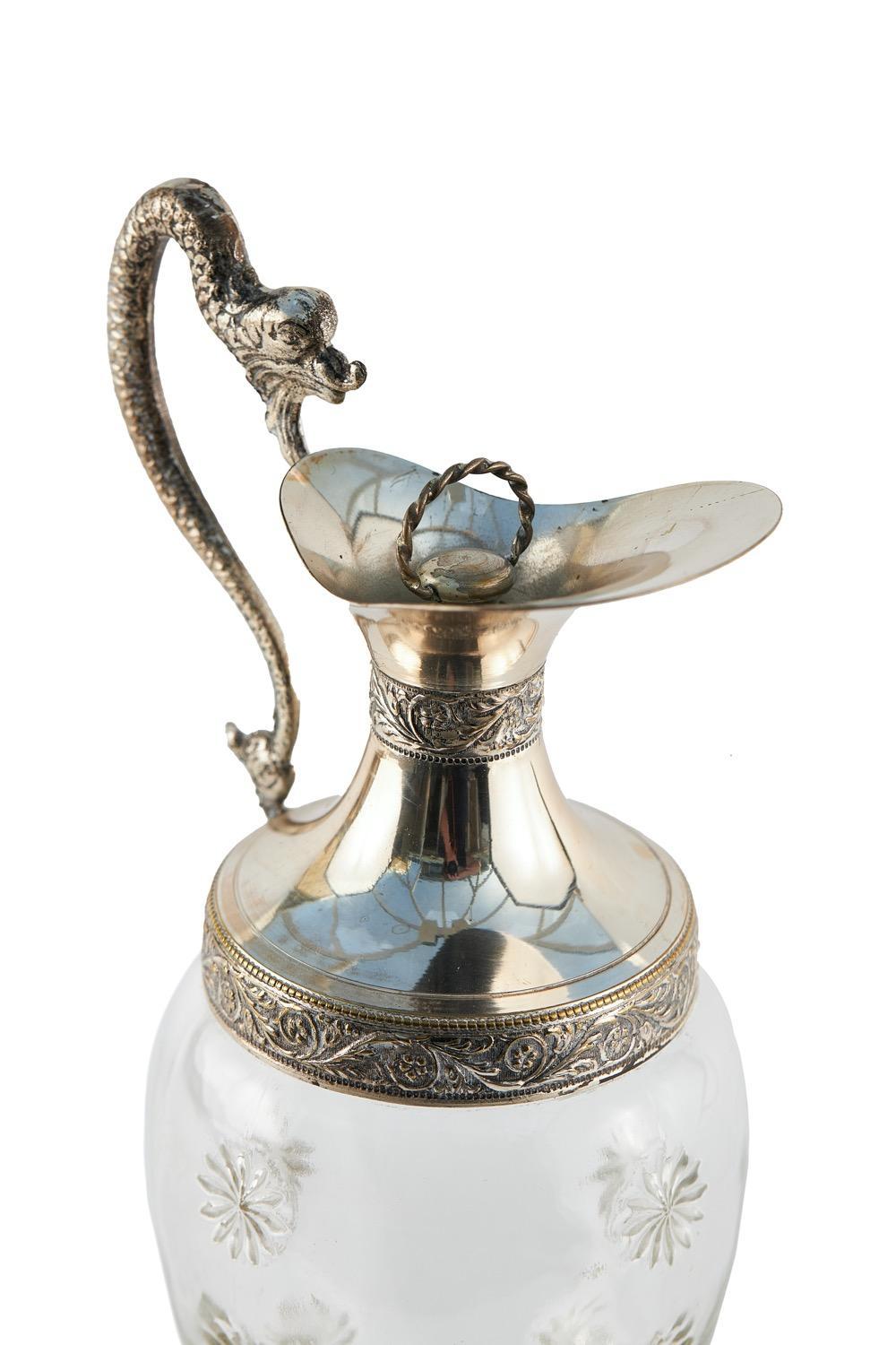 Antique Cut Glass And Silver Plated Claret Jug For Sale 1