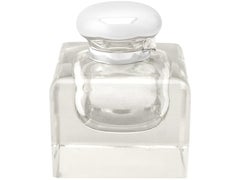 Antikes Tischtintenfass aus geschliffenem Glas und Sterlingsilber