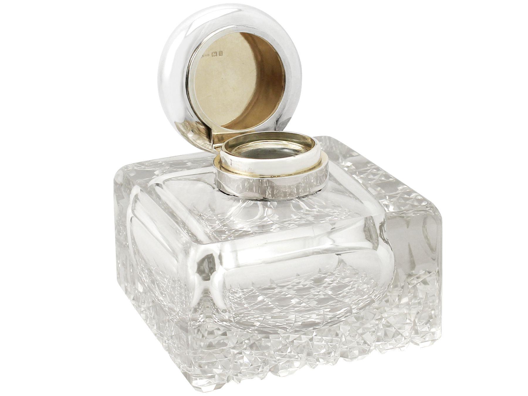 Asprey and Co. Ltd Antique Cut Glass and Sterling Silver Desk Inkwell ...