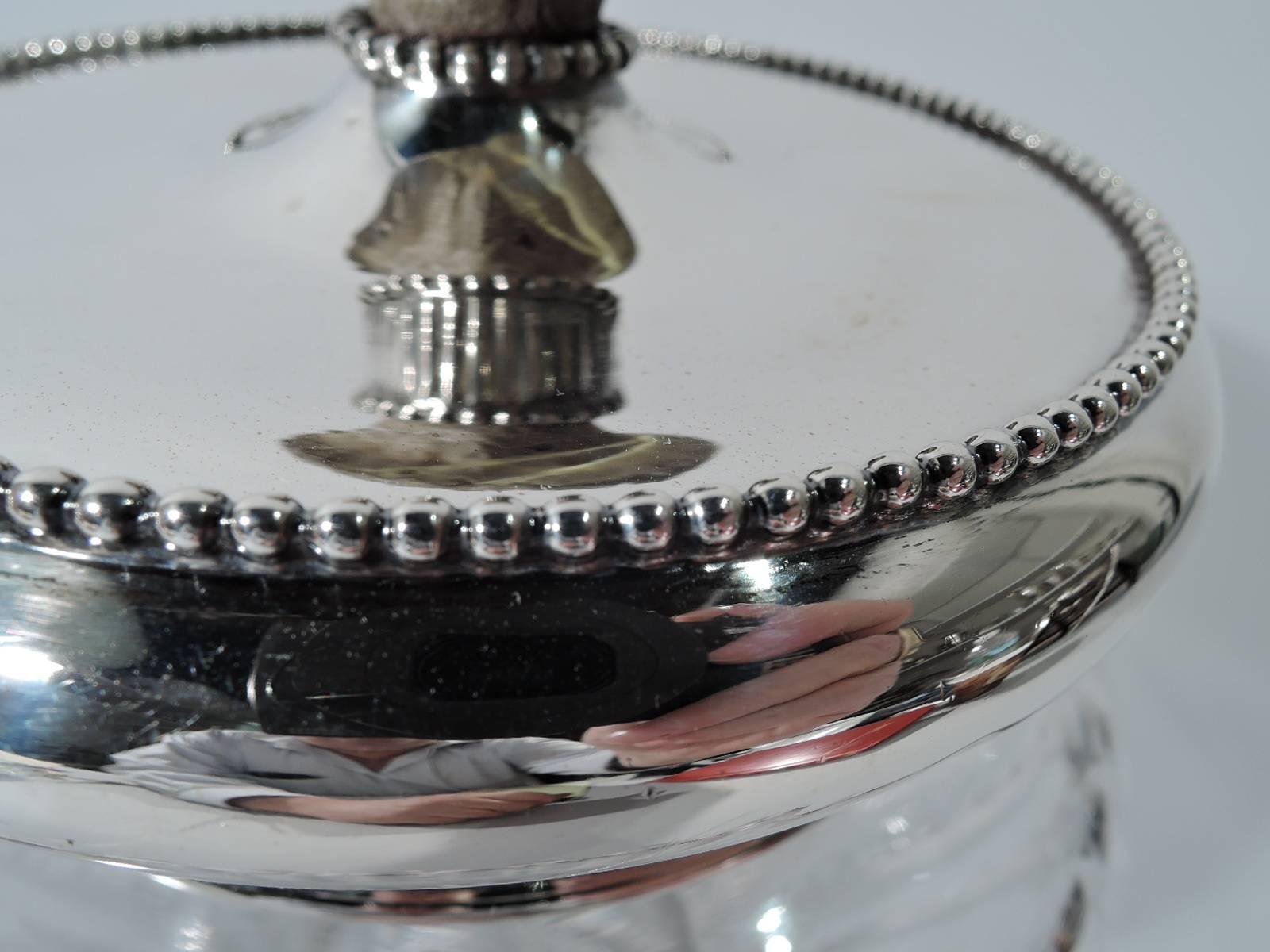 Antique Cut-Glass and Sterling Silver Tobacco Jar with Antler Finial In Excellent Condition In New York, NY