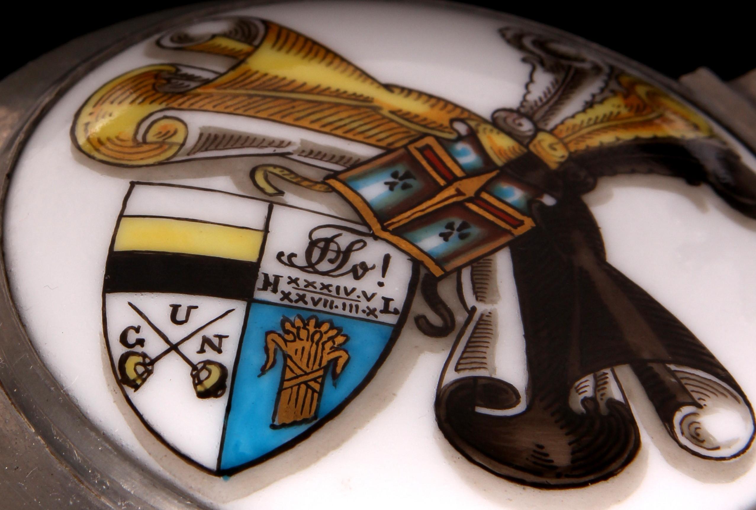 antique cut glass beer stein 1920s art nouveau with hand painted porcelain lid For Sale 4