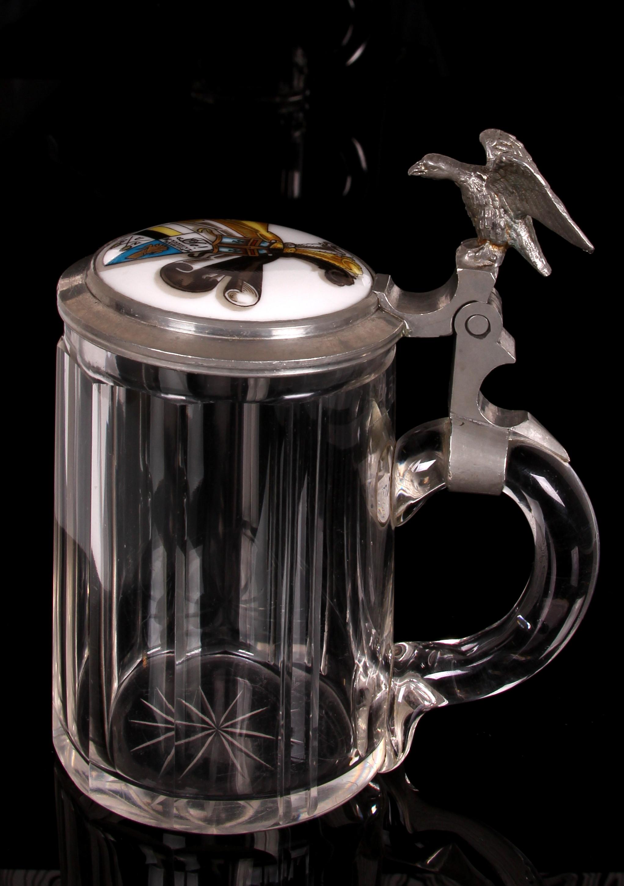 antique cut glass beer stein 1920s art nouveau with hand painted porcelain lid For Sale 5