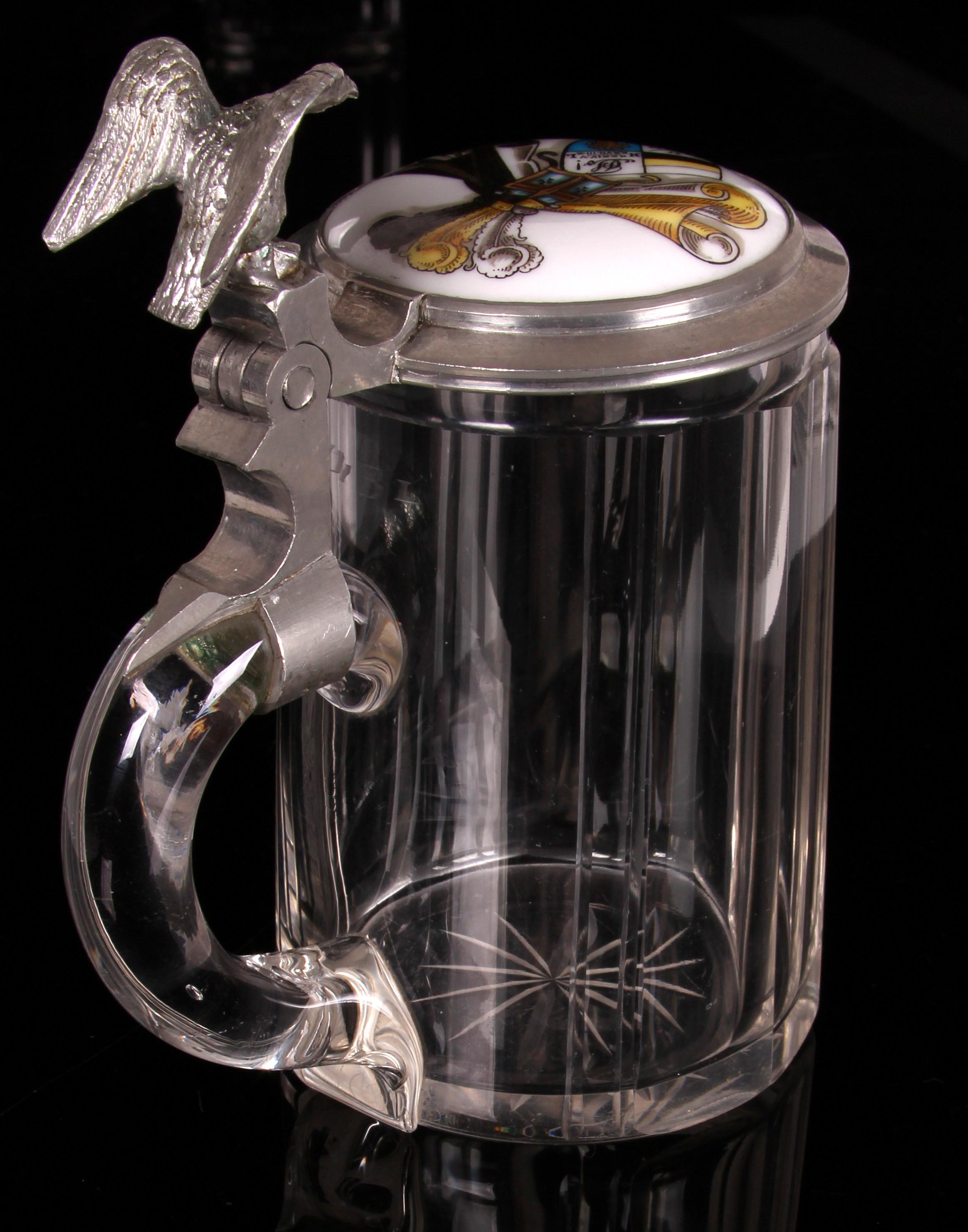 antique cut glass beer stein 1920s art nouveau with hand painted porcelain lid For Sale 6