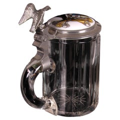 Antique Cut Glass Beer Stein by Ludwig Kannengießer, Pewter Lid, 1927
