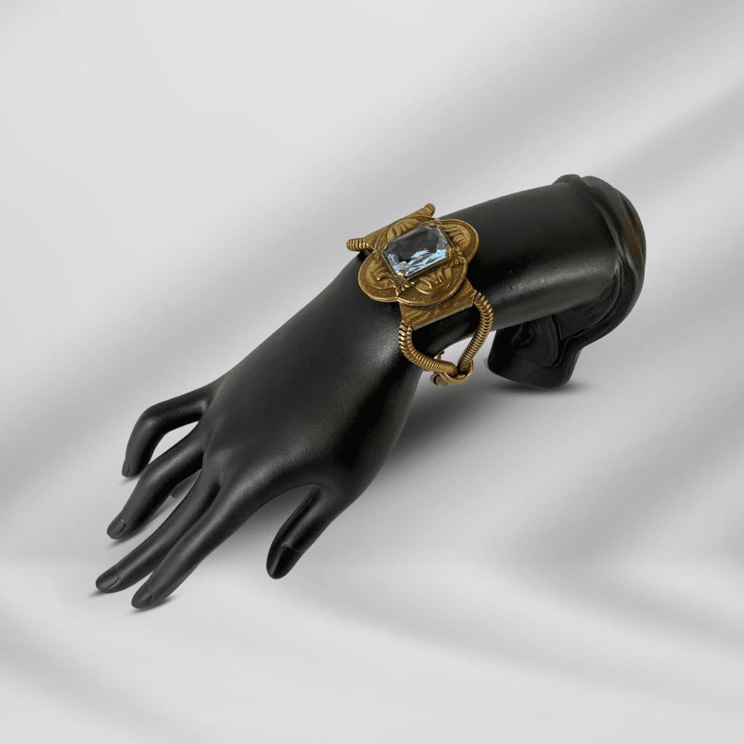 da uomo o donna Bracciale antico in bronzo con vetro tagliato - Bellezza d'epoca con vetro squisito in vendita