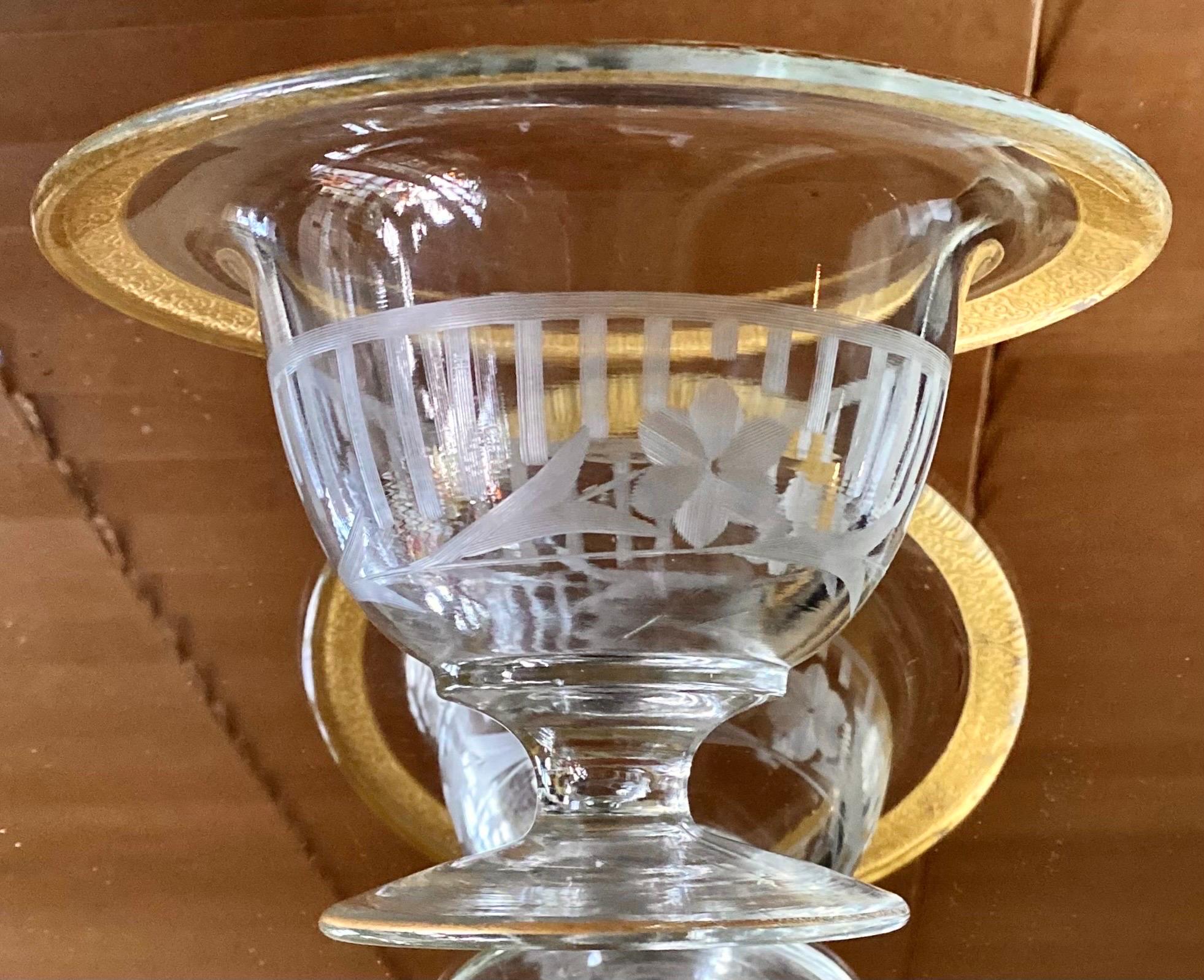 Antique Cut Glass Footed Compote Dish With Chased Gold Florentine Trim. For Sale 3