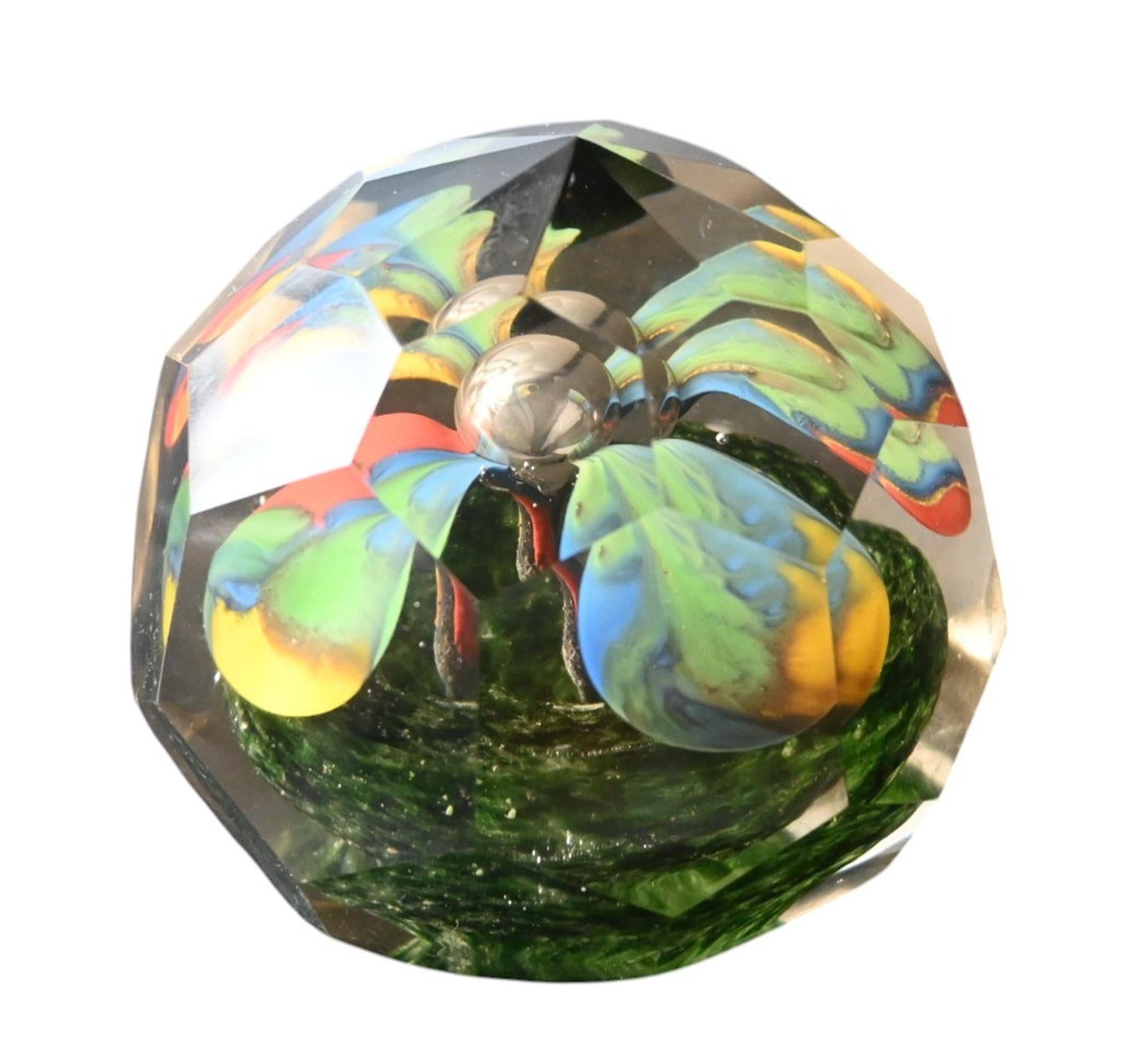 20th Century Antique Cut Glass Paperweight – Flowers In Inclusion (bohemian Style). For Sale